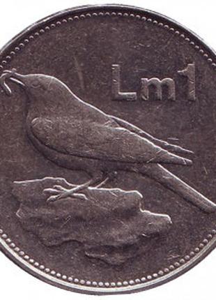 Птах мерілл. Монета 1 ліра. 1995,91 рік, Мальта.(АТ)