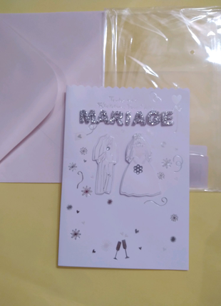Открытка свадебная с конвертом(шелк), Франция.