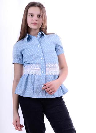 Школьная форма для девочки, джинсовая блуза с коротким рукавом