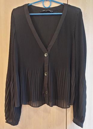 Плиссированная черная блуза блузка гофре zara