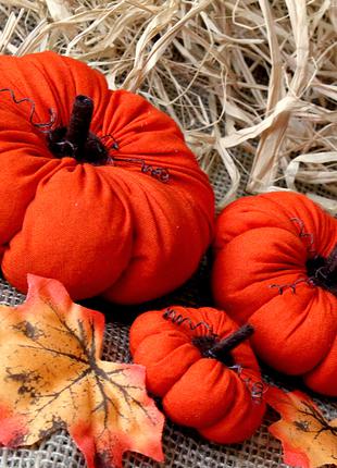 Оранжевые текстильные тыквы на хеллоуин. Осенний декор. Hand Made