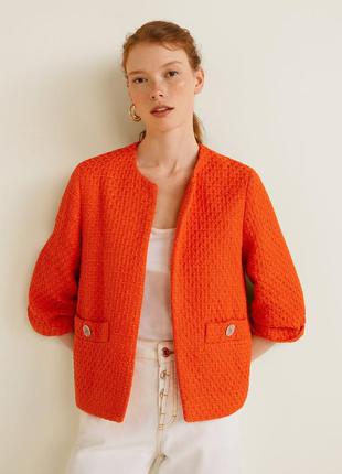 Твидовый оранжевый укороченый жакет пиджак mango