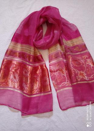 Широкий красивый розовый натуральный шелковый шелк 💯 шарф