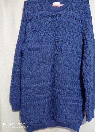 Шерстяной класнющий длинный синий нави вязанный свитер кофта ш...