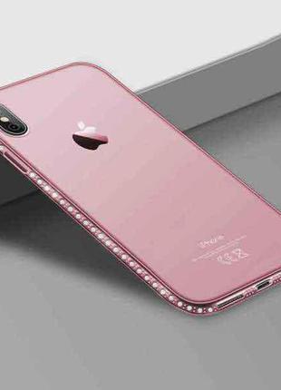 Розовый силиконовый чехол с камушками Swarovski для iPhone X