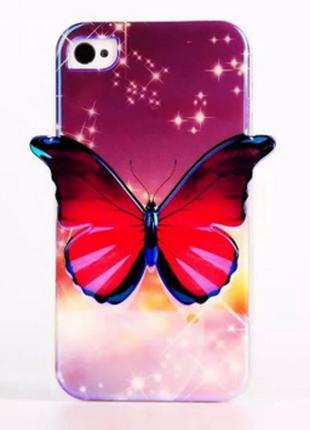 Силиконовый фиолетовый чехол бабочка для Iphone 5/5S