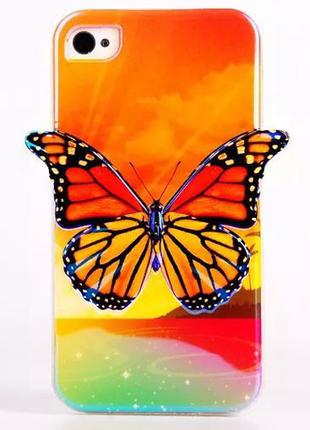 Силиконовый чехол оранжевая бабочка для Iphone 4/4S