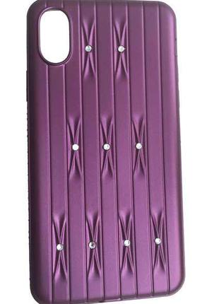 Бордовый силиконовый чехол с камушками Swarovski для iPhone X