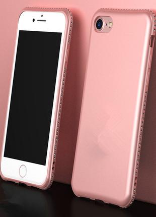 Мягкий TPU розовый чехол с камнями Сваровски для iPhone 6/6s