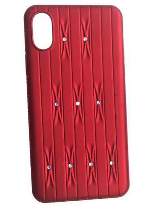 Красный силиконовый чехол с камушками Swarovski для iPhone X