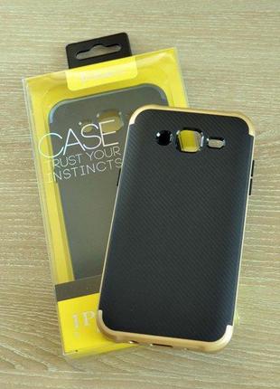 Мягкий черно-золотой чехол-накладка IPAKY Carbon для Samsung G...