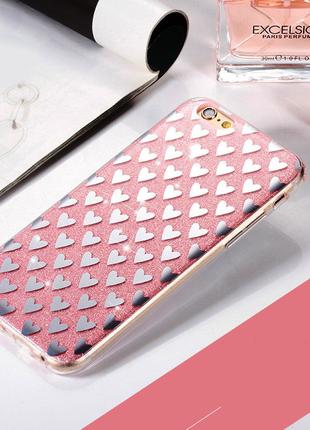 Розовый силиконовый чехол сердечки для Iphone 7 и Iphone 8 (4.7")
