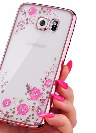 Розовый чехол с камушками Swarovski для Samsung Galaxy S7