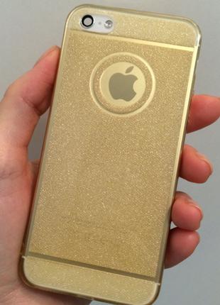 Силиконовый блестящий золотой чехол для Iphone 5/5S