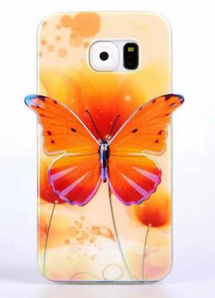 Силиконовый желтый глянцевый чехол-бабочка для Samsung Galaxy S6