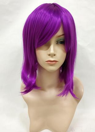 Перука жіночий каре фіолетовий з косою чубчиком (7045)