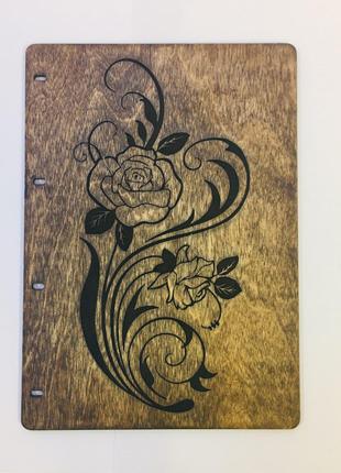 Блокнот деревянный А6 Чайная роза из фанеры Темный 60 листов