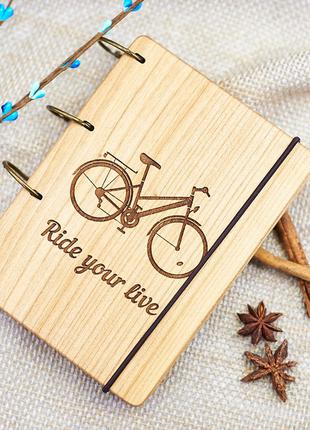 Блокнот деревянный "Велосипед" обложка из натурального дерева ...