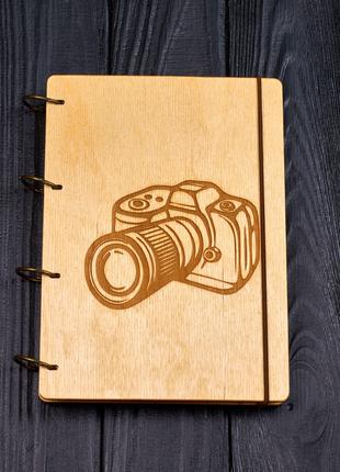 Блокнот дерев'яний А5 Фотоапарат Світлий з фанери на кільцях, ...