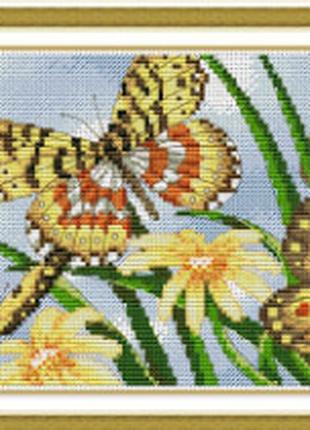 Набор для вышивки крестом Желтые бабочки размер картины 33х16 см