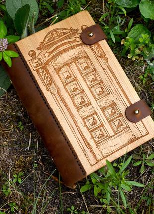 Блокнот деревянный "Дверь в мечту" из натурального дерева и на...