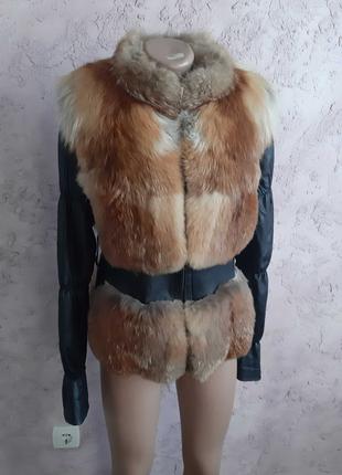Кожаная куртка жилетка натуральная лиса шуба 44-46 кожа M