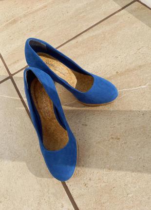 Туфлі marco tozzi сині замшеві на високому каблуці