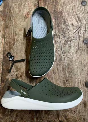 Крокс лайтрайд клог хаки crocs literide clog army green/white