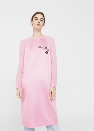Платье свитшот миди  розовое манго mango, м