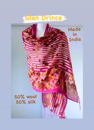 Шарф с натуральной ткани в розовую полоску с цветами 50% wool ...