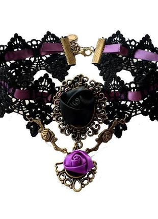 Викторианское готическое колье кружевное ожерелье с атласными ...