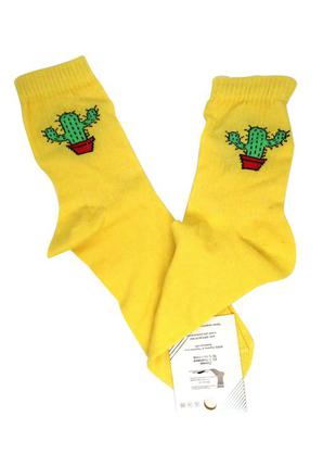 Женские яркие желтые носки с кактусом | носочки хлопковые осен...