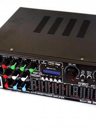 Підсилювач звуку Stereo з караоке 4-х канальний UKC AV-326BT FM