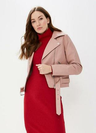 Нова куртка-косуха кожанка vila світло рожева курточка еко шкі...