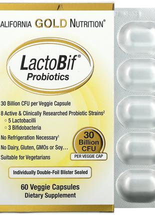 LactoBif, пробиотики 30 млрд КОЕ 60 California Gold Nutrition США