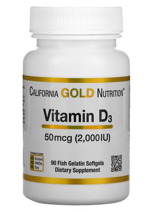 Витамин D3, 2000 МЕ, 90 капс. California Gold Nutrition, США