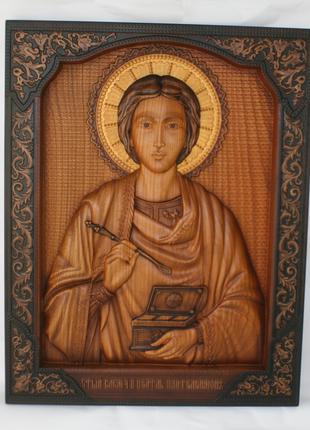 Ікона Святий Пантелеймон, ікона з дерева, ікона різьблена з дерев