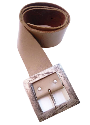Бежевый кожаный толстый ремень унисекс с металлической пряжкой