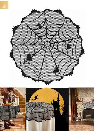 Скатерть на Хэллоуин круглая "Паутина с пауками" - диаметр 100см
