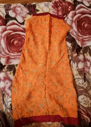 Оранжевое платье с цветами, сарафан