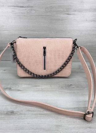 Пудровая сумка кроссбоди пудровый клатч на цепочке розовая сумка