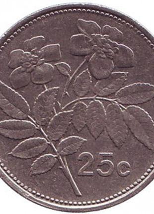 Цветы. Монета 25 центов. 1995,91 год, Мальта.(АО)