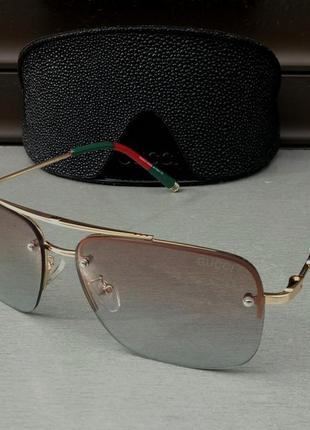 Gucci очки унисекс солнцезащитные бежевый градиент в золотой м...