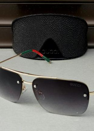 Gucci очки мужские солнцезащитные темно серый градиент в золот...
