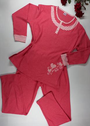 Нежная теплая женская хлопковая пижама metin 5745 размер л .48, l
