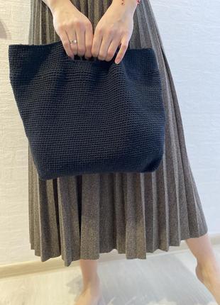 Сумка сумочка вязанная плетеная ручная работа черная тоут шоппер
