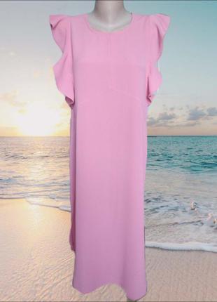 Женское свободное летнее розовое платье миди с крылышками/плат...