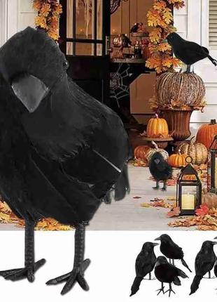Ворона игрушка для Хэллоуина - размер 18*10см, пластик, перо