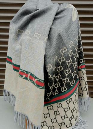 Gucci шарф жіночий теплий вовняний сіро бежевий
