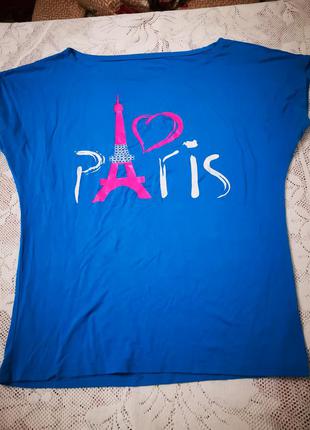 Синяя футболка, кофта с надписью paris